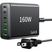 TINANA 160W USB C Fast Charger GaN Compact 6 Port PD Charging Station Block Laptop Power Adapter Compatible with MacBook Pro/Air and All iPad Pro iPhone 15 14 13/12 Galaxy Note S23 Pixel-Black